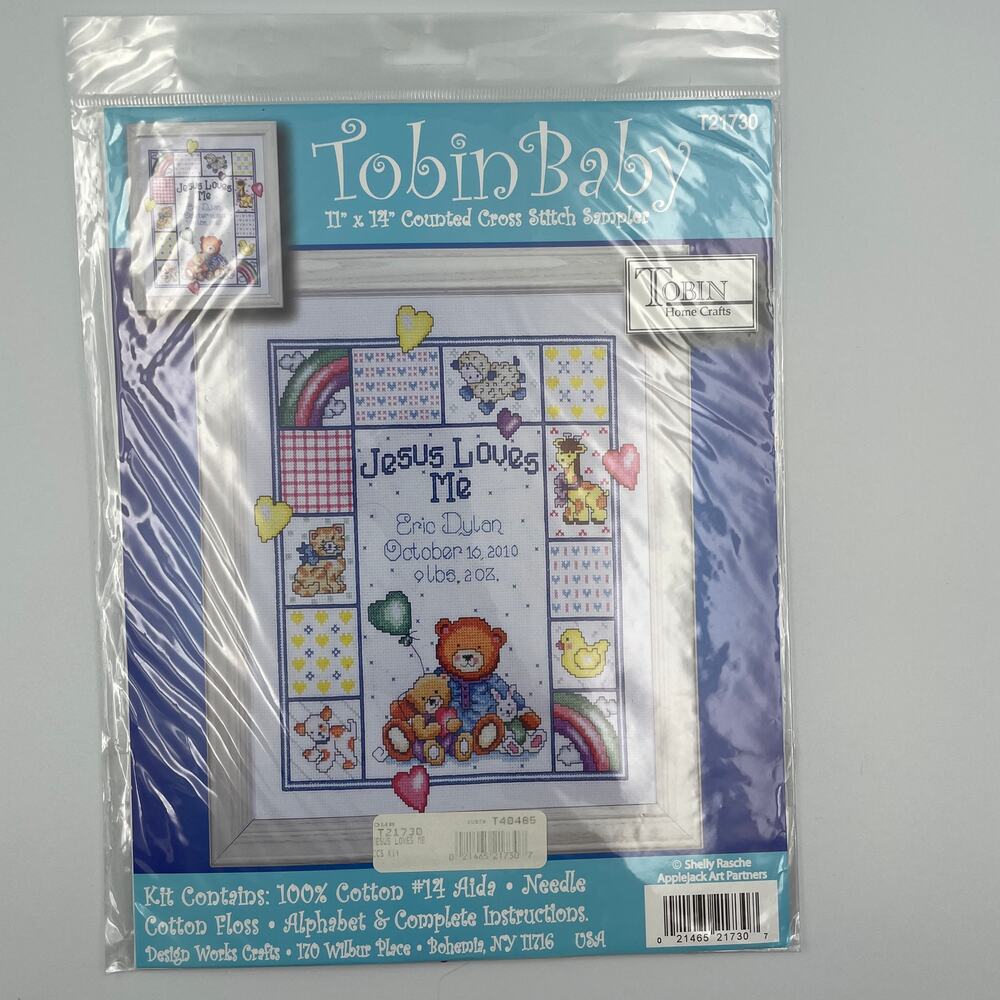 NEW 11x14" Cross Stitch Kit Tobin Baby Jesus Loves Me Sampler Newborn T21730 NIP